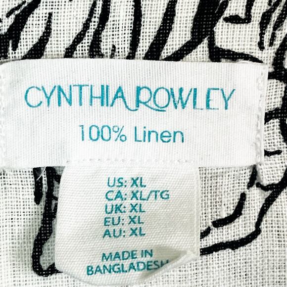 Cynthia Rowley Anthropologie Womens 100% Linen Blouse - White Black, Size XL - Picture 6 of 7